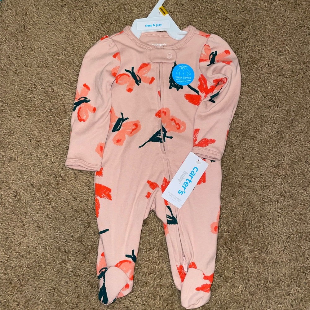 NWT Carter’s Newborn Baby Girl Sleep n’ Play Onesie